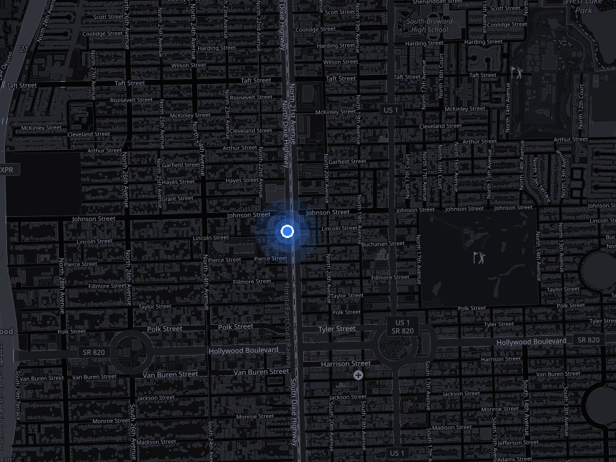 Map of Hollywood, FL with 810 N Dixie Hwy marked between Johnson Street and Pierce Street, two blocks from US-1 and Hollywood Boulevard